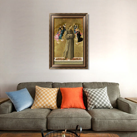 INVIN ART Framed Canvas Art Giclee Print Saint Francis Of Assisi With Angels by Sandro Botticelli Wall Art Living Room Home Office Decorations