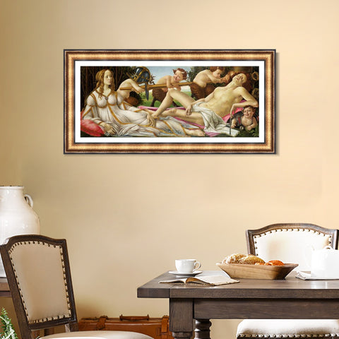 INVIN ART Framed Canvas Art Giclee Print Venus and Mars by Sandro Botticelli Wall Art Living Room Home Office Decorations(European Retro Golden Frame with Linen Liner,22"x48")