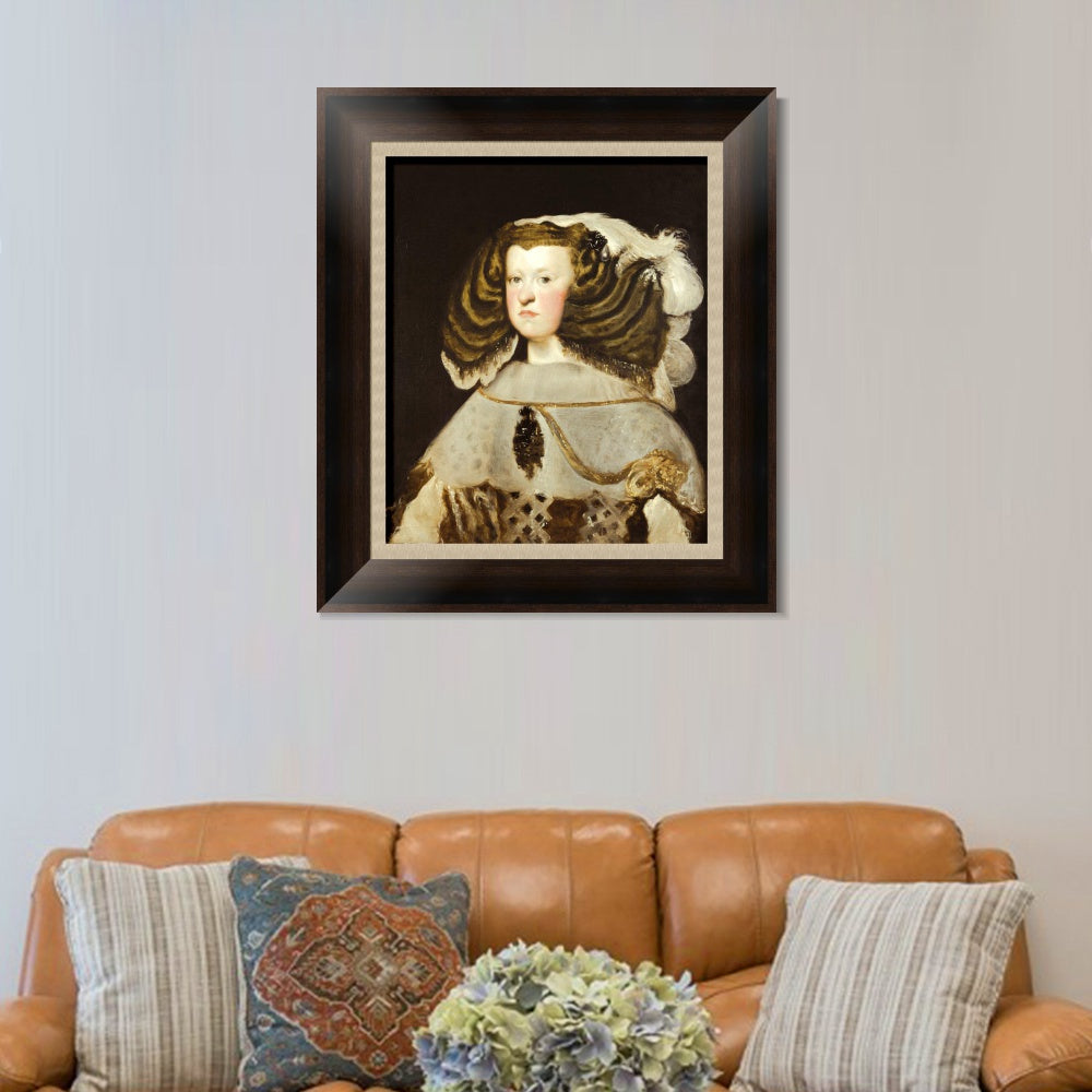 INVIN ART Framed Canvas Art Giclee Print Portrait of Mariana of Austria, Queen of Spain by Diego Velazquez Wall Art