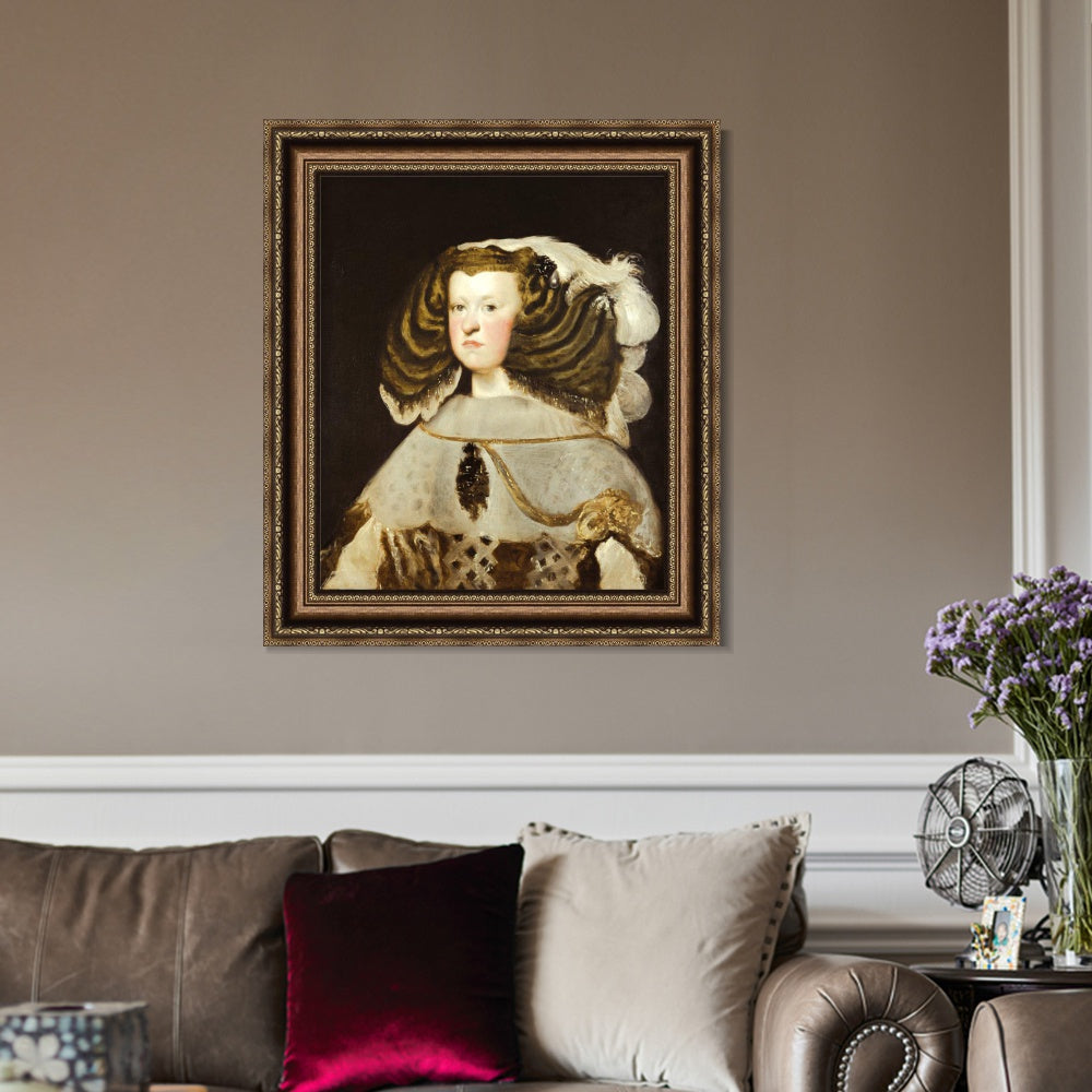 INVIN ART Framed Canvas Art Giclee Print Portrait of Mariana of Austria, Queen of Spain by Diego Velazquez Wall Art