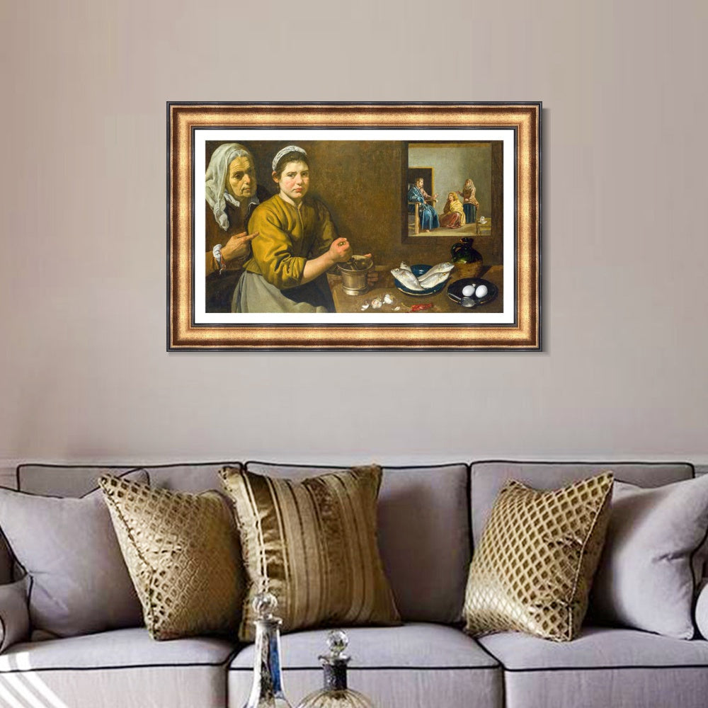 INVIN ART Framed Canvas Art Giclee Print Christ in the House of Martha and Mary by the Christian Soul by Diego Velazquez Wall Art