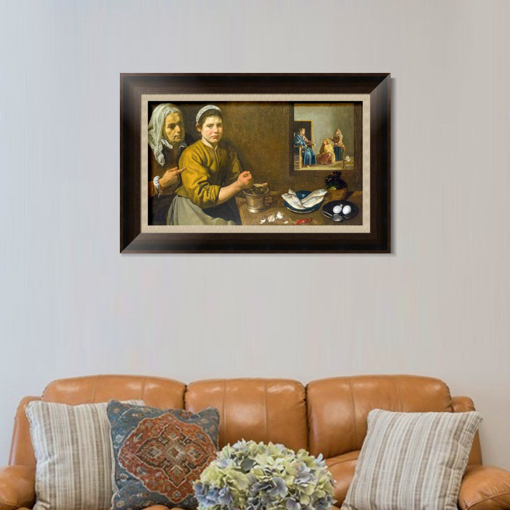 INVIN ART Framed Canvas Art Giclee Print Christ in the House of Martha and Mary by the Christian Soul by Diego Velazquez Wall Art