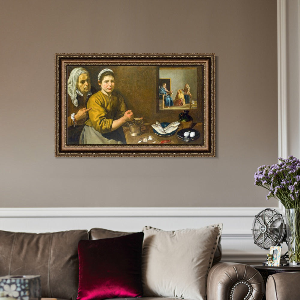 INVIN ART Framed Canvas Art Giclee Print Christ in the House of Martha and Mary by the Christian Soul by Diego Velazquez Wall Art