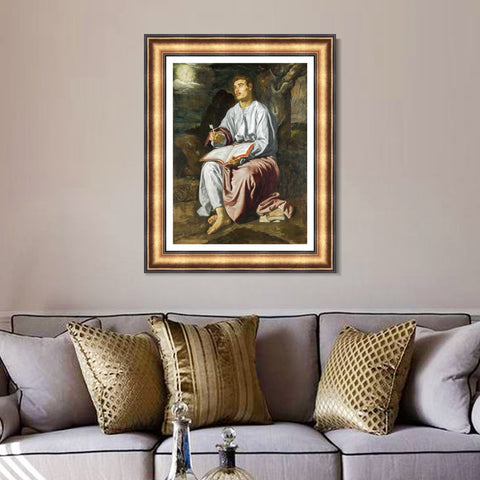 INVIN ART Framed Canvas Art Giclee Print Saint John the Evangelist on the Island of Patmos by the Christian Soul by Diego Velazquez Wall Art Decorations