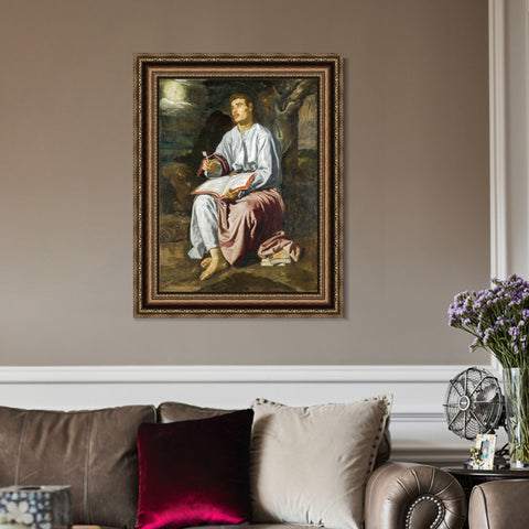 INVIN ART Framed Canvas Art Giclee Print Saint John the Evangelist on the Island of Patmos by the Christian Soul by Diego Velazquez Wall Art Decorations