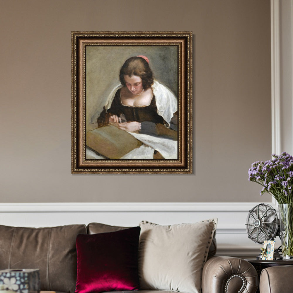 INVIN ART Framed Canvas Art Giclee Print the needlewoman by the Christian Soul by Diego Velazquez Wall Art