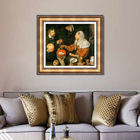 INVIN ART Framed Canvas Art Giclee Print An Old Woman Cooking Eggs by the Christian Soul by Diego Velazquez Wall Art Living Room Home Office Decorations
