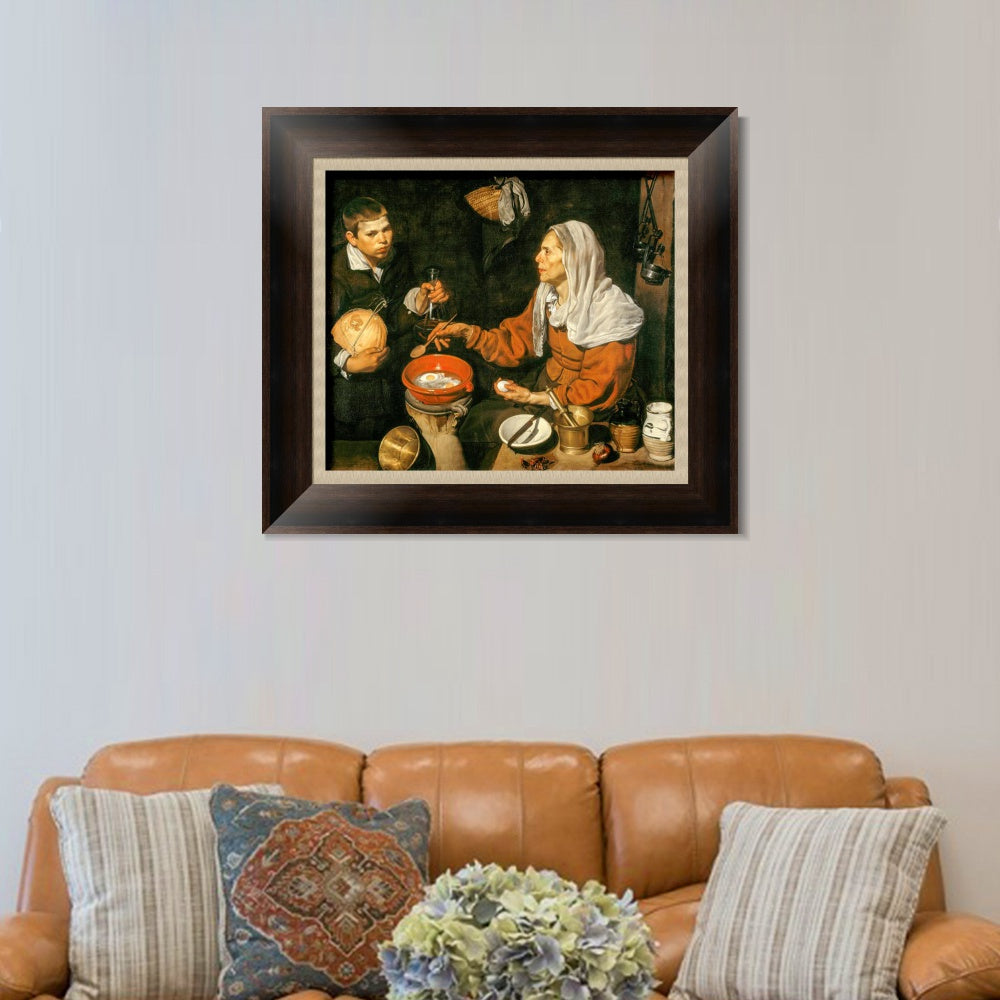 INVIN ART Framed Canvas Art Giclee Print An Old Woman Cooking Eggs by the Christian Soul by Diego Velazquez Wall Art