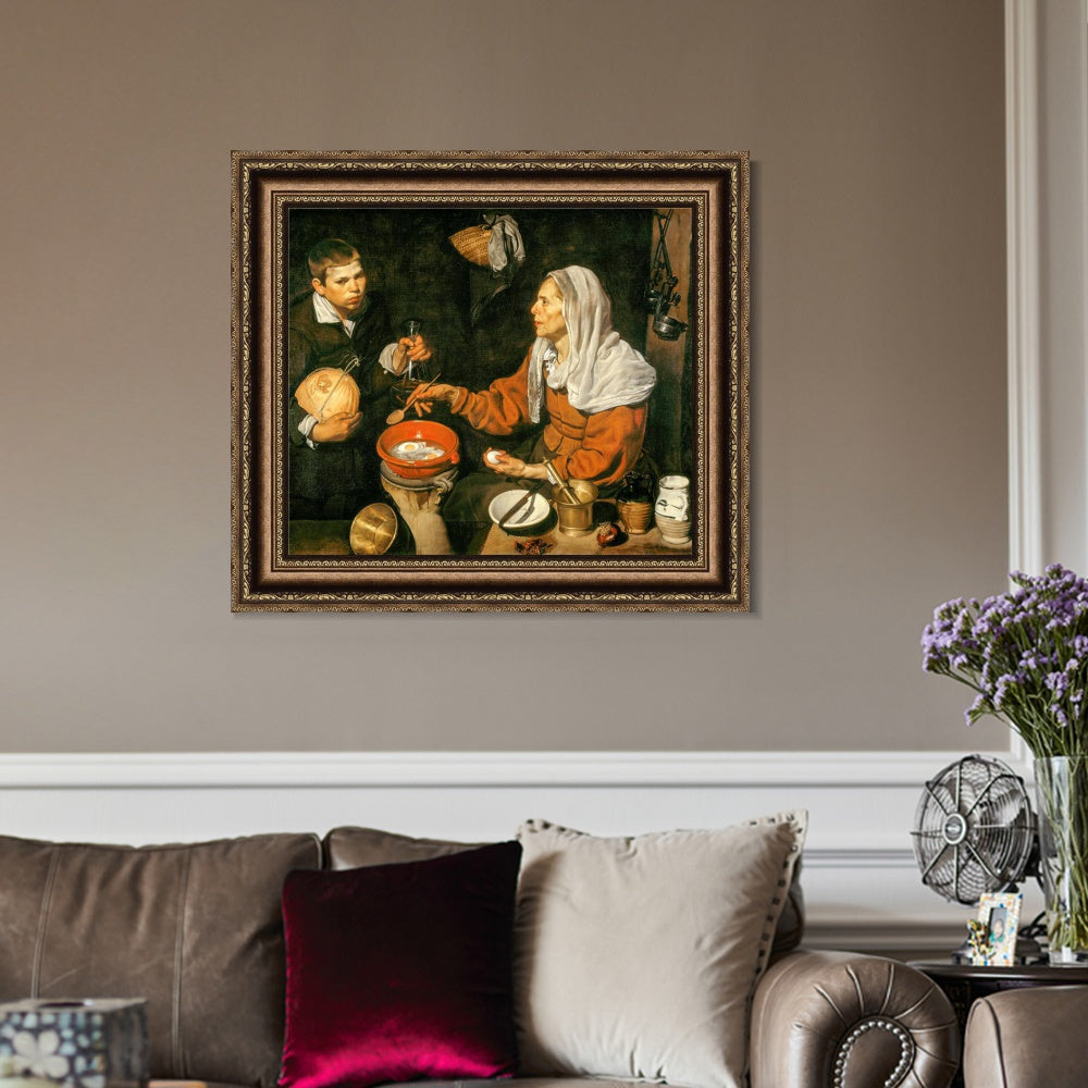 INVIN ART Framed Canvas Art Giclee Print An Old Woman Cooking Eggs by the Christian Soul by Diego Velazquez Wall Art
