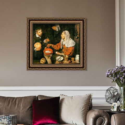 INVIN ART Framed Canvas Art Giclee Print An Old Woman Cooking Eggs by the Christian Soul by Diego Velazquez Wall Art Living Room Home Office Decorations