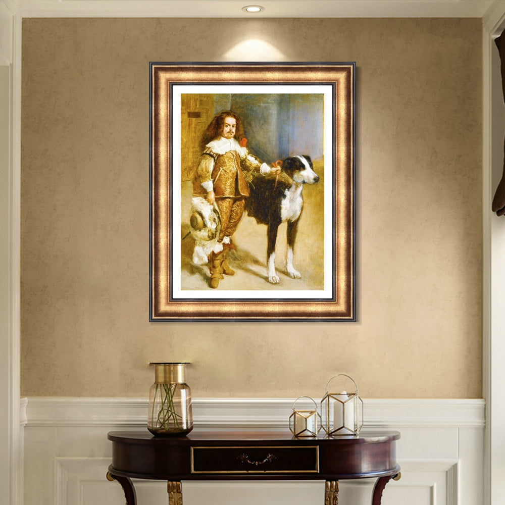 INVIN ART Framed Canvas Art Giclee Print Portrait of jester with dog by the Christian Soul by Diego Velazquez Wall Art
