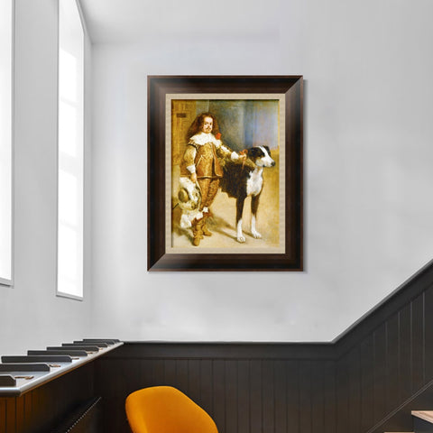 INVIN ART Framed Canvas Art Giclee Print Portrait of jester with dog by the Christian Soul by Diego Velazquez Wall Art Living Room Home Office Decorations