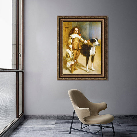 INVIN ART Framed Canvas Art Giclee Print Portrait of jester with dog by the Christian Soul by Diego Velazquez Wall Art Living Room Home Office Decorations