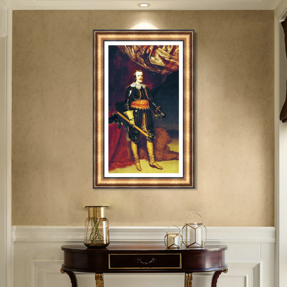 INVIN ART Framed Canvas Art Giclee Print Felipe IV armed and with a lion at his feet by Diego Velazquez Wall Art