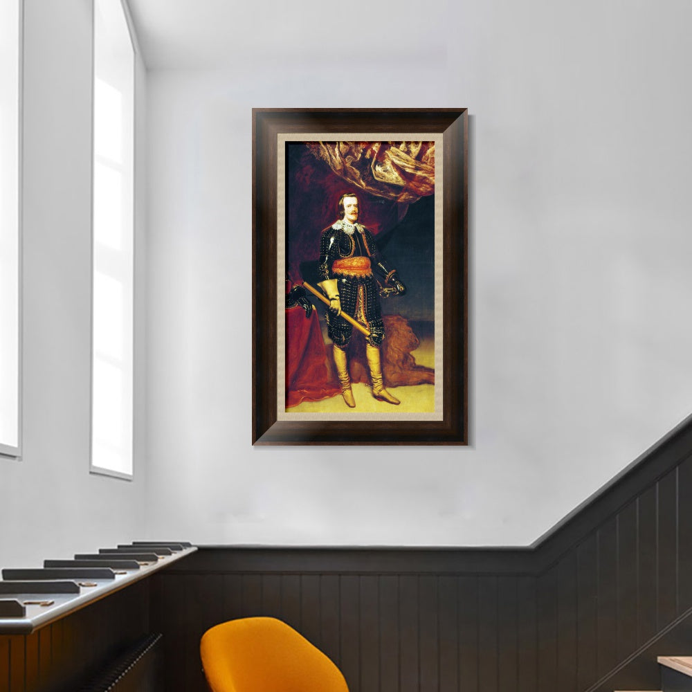INVIN ART Framed Canvas Art Giclee Print Felipe IV armed and with a lion at his feet by Diego Velazquez Wall Art