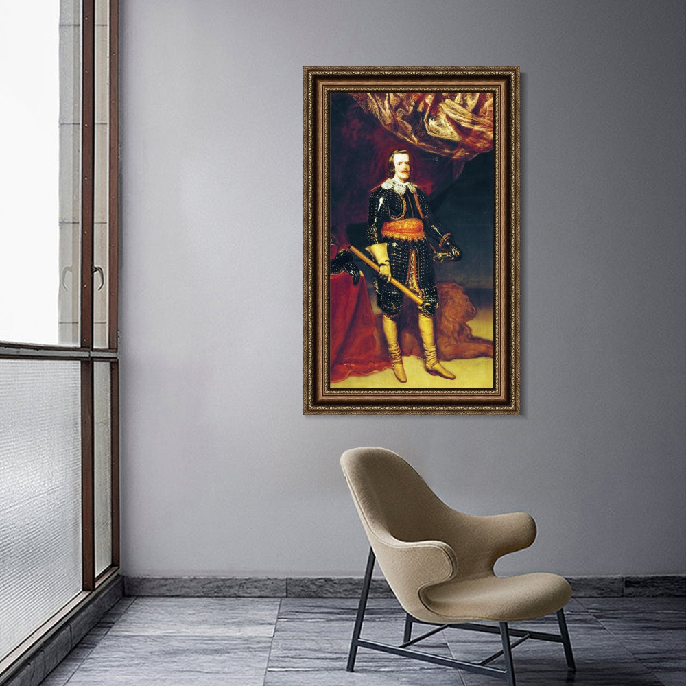 INVIN ART Framed Canvas Art Giclee Print Felipe IV armed and with a lion at his feet by Diego Velazquez Wall Art