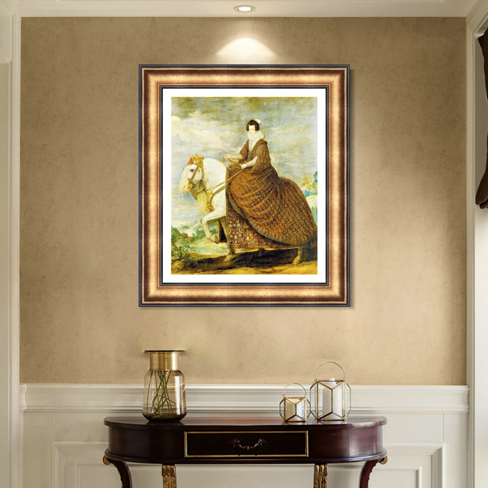 INVIN ART Framed Canvas Art Giclee Print Queen Elizabeth of Bourbon, on horseback by the Christian Soul by Diego Velazquez Wall Art Living Decorations
