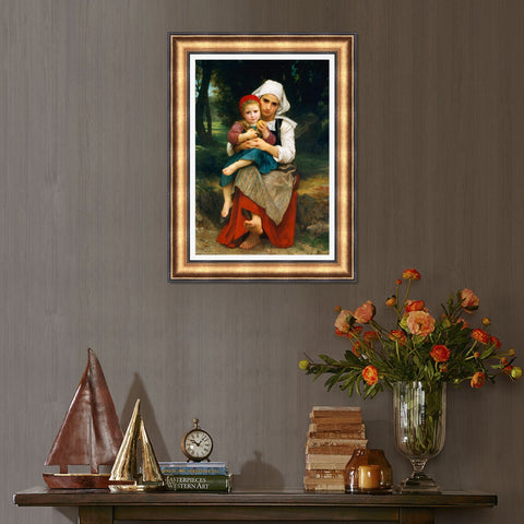 INVIN ART Framed Canvas Art Giclee Print Breton Brother and Sister by William Adolphe Bouguereau Wall Art Living Room Home Office Decorations