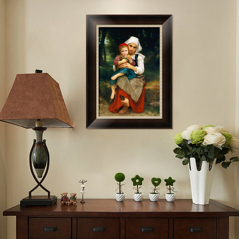 INVIN ART Framed Canvas Art Giclee Print Breton Brother and Sister by William Adolphe Bouguereau Wall Art Living Room Home Office Decorations