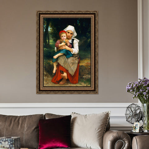 INVIN ART Framed Canvas Art Giclee Print Breton Brother and Sister by William Adolphe Bouguereau Wall Art Living Room Home Office Decorations