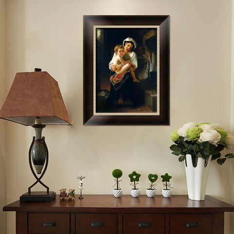 INVIN ART Framed Canvas Art Giclee Print Young Mother Gazing at Her Child by William Adolphe Bouguereau Wall Art Living Room Home Office Decorations