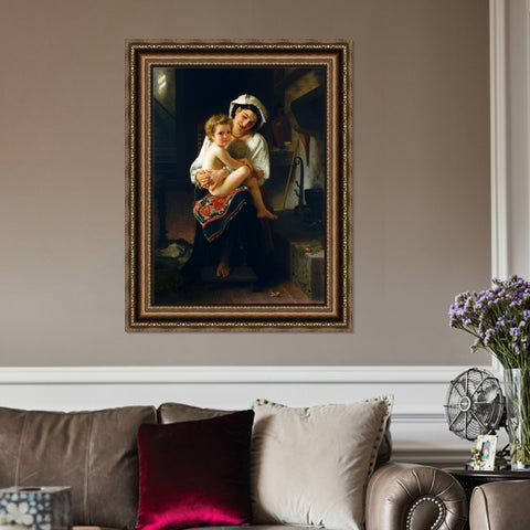 INVIN ART Framed Canvas Art Giclee Print Young Mother Gazing at Her Child by William Adolphe Bouguereau Wall Art Living Room Home Office Decorations