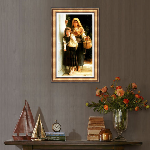 INVIN ART Framed Canvas Art Giclee Print Little Beggars by William Adolphe Bouguereau Wall Art Living Room Home Office Decorations