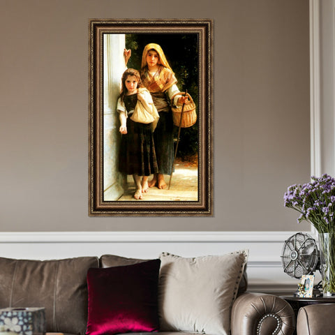 INVIN ART Framed Canvas Art Giclee Print Little Beggars by William Adolphe Bouguereau Wall Art Living Room Home Office Decorations