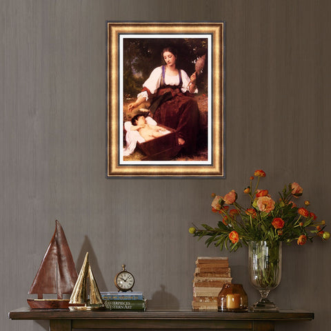 INVIN ART Framed Canvas Art Giclee Print Lullaby by William Adolphe Bouguereau Wall Art Living Room Home Office Decorations