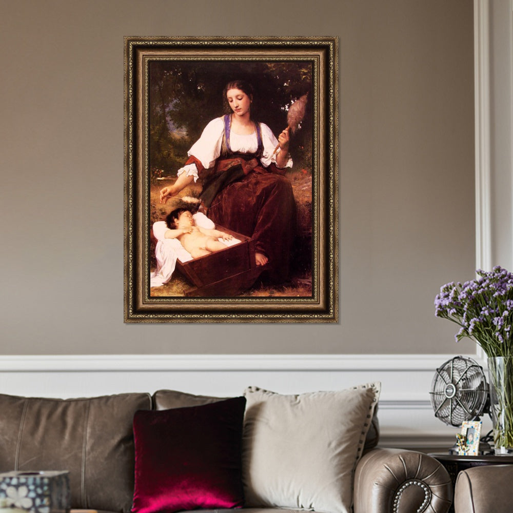 INVIN ART Framed Canvas Art Giclee Print Lullaby by William Adolphe Bouguereau Wall Art Living Room Home Office Decorations