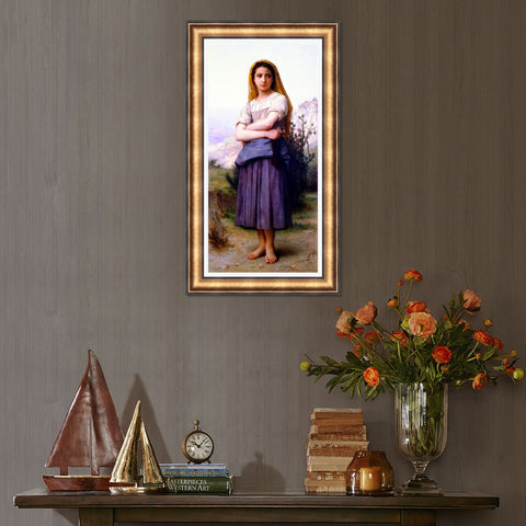 INVIN ART Framed Canvas Art Giclee Print Young Girl by William Adolphe Bouguereau Wall Art Living Room Home Office Decorations