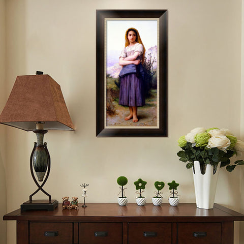 INVIN ART Framed Canvas Art Giclee Print Young Girl by William Adolphe Bouguereau Wall Art Living Room Home Office Decorations