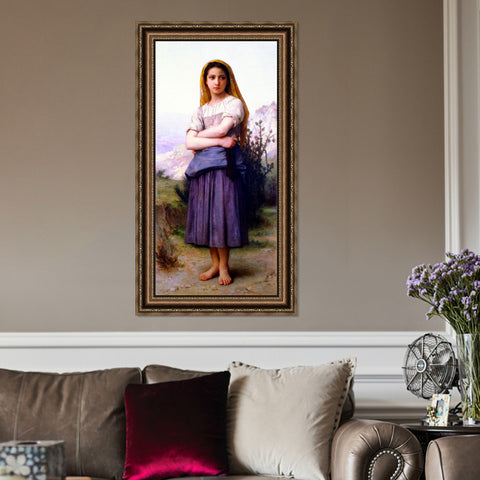 INVIN ART Framed Canvas Art Giclee Print Young Girl by William Adolphe Bouguereau Wall Art Living Room Home Office Decorations