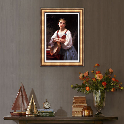 INVIN ART Framed Canvas Art Giclee Print Gypsy Girl with a Basque Drum by William Adolphe Bouguereau Wall Art Living Room Home Office Decorations