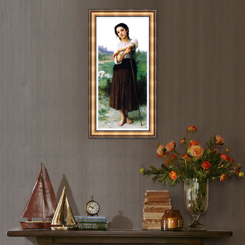 INVIN ART Framed Canvas Art Giclee Print Young Shepherdess Standing by William Adolphe Bouguereau Wall Art Living Room Home Office Decorations