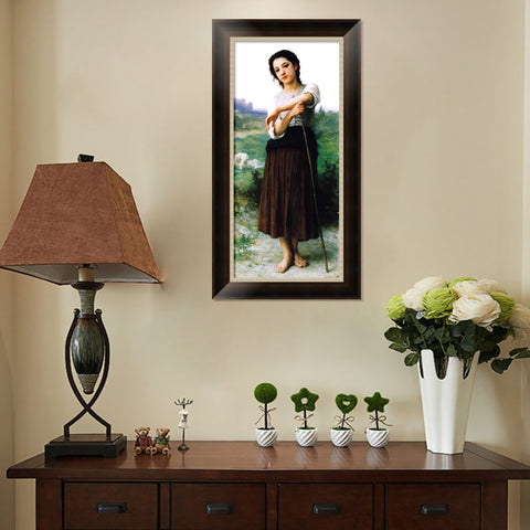 INVIN ART Framed Canvas Art Giclee Print Young Shepherdess Standing by William Adolphe Bouguereau Wall Art Living Room Home Office Decorations