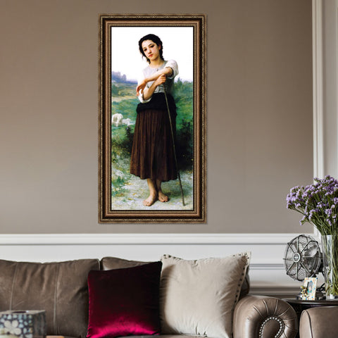 INVIN ART Framed Canvas Art Giclee Print Young Shepherdess Standing by William Adolphe Bouguereau Wall Art Living Room Home Office Decorations