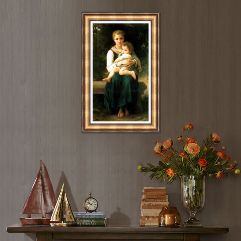 INVIN ART Framed Canvas Art Giclee Print The Two Sisters by William Adolphe Bouguereau Wall Art Living Room Home Office Decorations