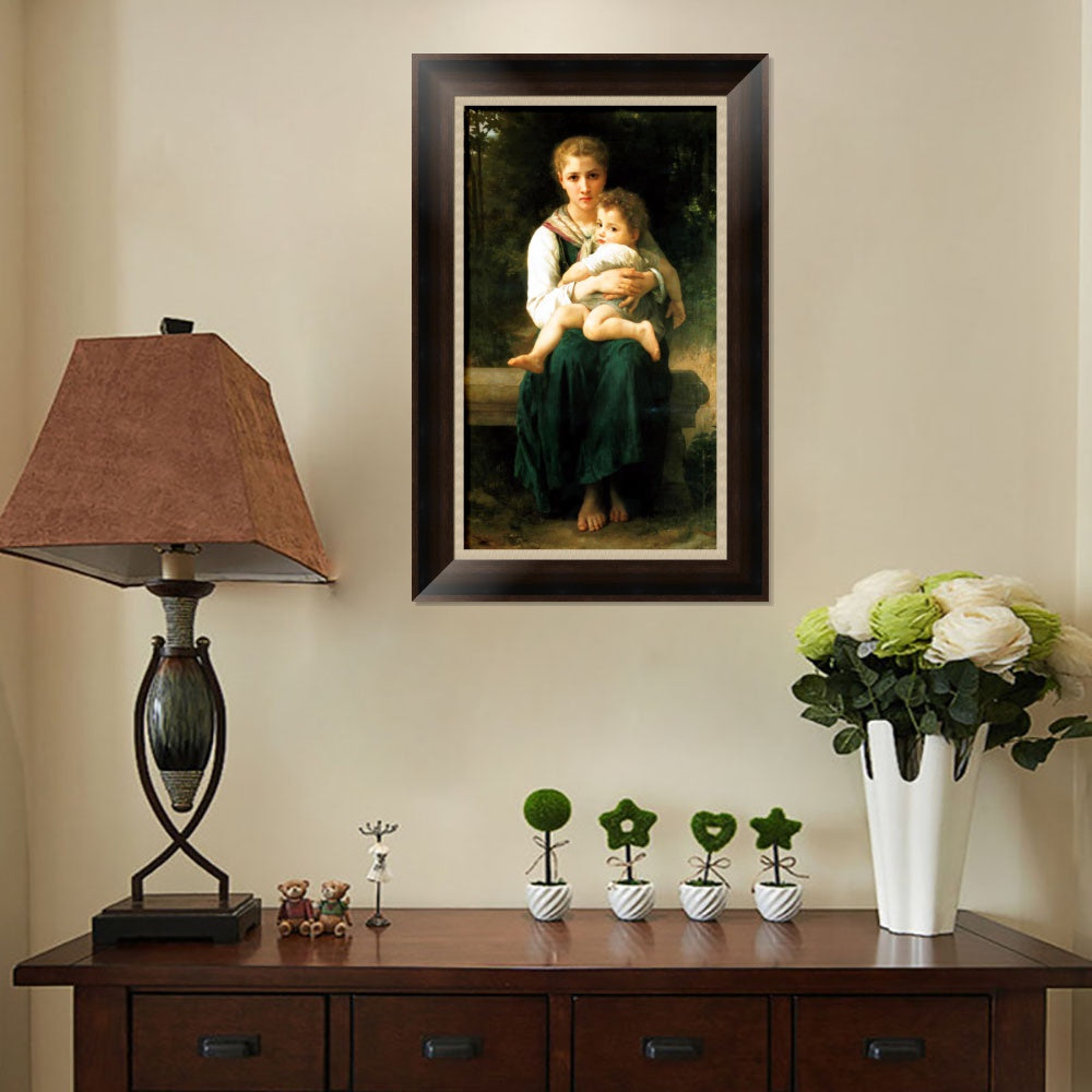 INVIN ART Framed Canvas Art Giclee Print The Two Sisters by William Adolphe Bouguereau Wall Art Living Room Home Office Decorations