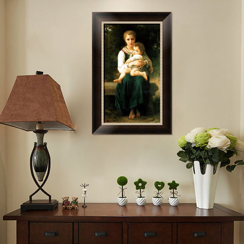 INVIN ART Framed Canvas Art Giclee Print The Two Sisters by William Adolphe Bouguereau Wall Art Living Room Home Office Decorations