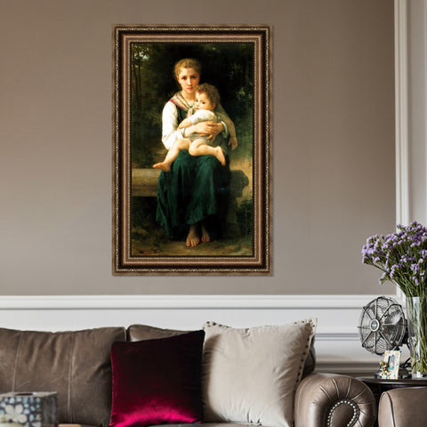 INVIN ART Framed Canvas Art Giclee Print The Two Sisters by William Adolphe Bouguereau Wall Art Living Room Home Office Decorations