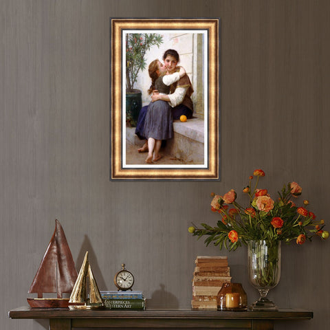 INVIN ART Framed Canvas Art Giclee Print A Little Coaxing by William Adolphe Bouguereau Wall Art Living Room Home Office Decorations