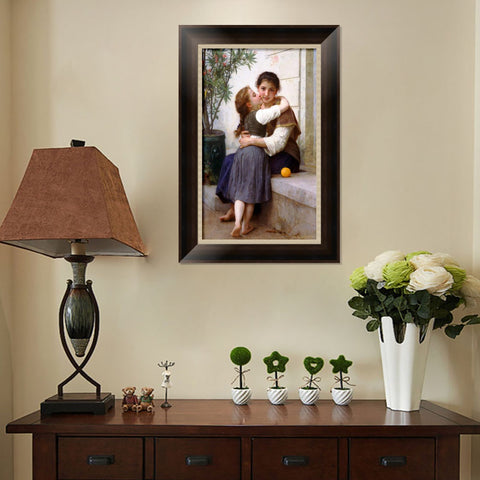 INVIN ART Framed Canvas Art Giclee Print A Little Coaxing by William Adolphe Bouguereau Wall Art Living Room Home Office Decorations