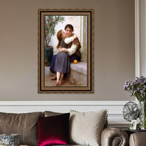 INVIN ART Framed Canvas Art Giclee Print A Little Coaxing by William Adolphe Bouguereau Wall Art Living Room Home Office Decorations