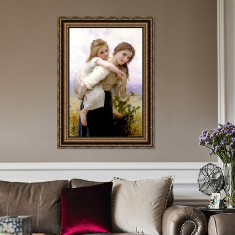 INVIN ART Framed Canvas Art Giclee Print Not Too Much To Carry by William Adolphe Bouguereau Wall Art Living Room Home Office Decorations