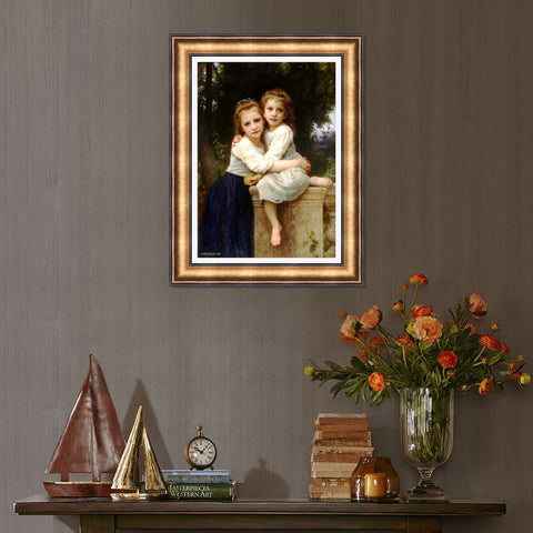 INVIN ART Framed Canvas Art Giclee Print Two Sisters by William Adolphe Bouguereau Wall Art Living Room Home Office Decorations