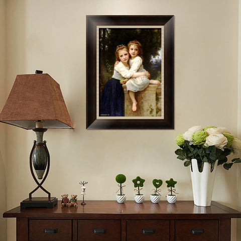 INVIN ART Framed Canvas Art Giclee Print Two Sisters by William Adolphe Bouguereau Wall Art Living Room Home Office Decorations