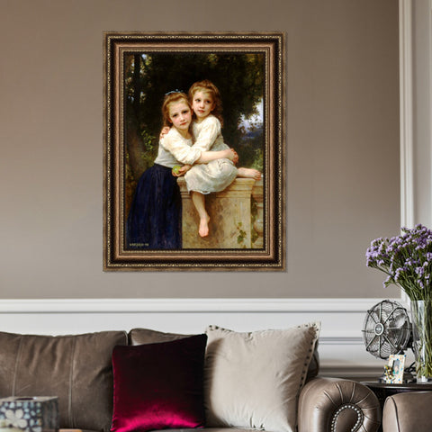 INVIN ART Framed Canvas Art Giclee Print Two Sisters by William Adolphe Bouguereau Wall Art Living Room Home Office Decorations