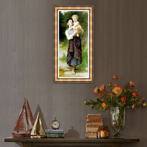 INVIN ART Framed Canvas Art Giclee Print Brother And Sister by William Adolphe Bouguereau Wall Art Living Room Home Office Decorations