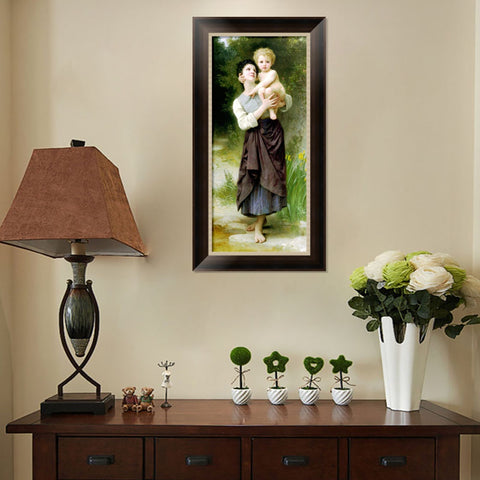 INVIN ART Framed Canvas Art Giclee Print Brother And Sister by William Adolphe Bouguereau Wall Art Living Room Home Office Decorations